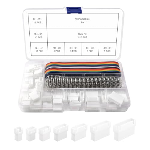 Image of YIXISI 276 PCS 2.54mm JST-XH 2/3/4/5/6/7/8 Pin Housing Connector Adapter Plug, Male JST Connector Kit, with 1m 16 Pin 22AWG Rainbow Color Flat Ribbon Cable
