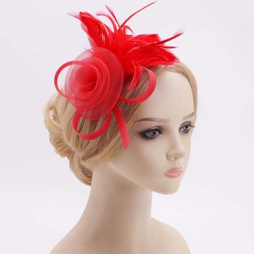 Image of DRESHOW Fascinators Hats for Women Tea Party Fascinator Hats Vintage 50s Headwear Cocktail Wedding Church Derby Hat