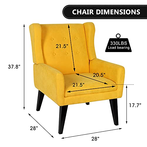 Eluchang Upholstered Accent Chair,Mid Century Modern Fabric Armchair,Comfy Wingback Chairs For Living Room Bedroom(Yellow) #TOP1