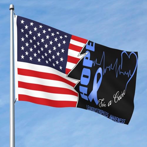 Double-Sided Hope For A Cure Leukodystrophies Awareness And America Flags 5x8 Ft Heavy Duty Durable Outdoor Flag UV Protected Home Yard 5by8 Decorative Banner