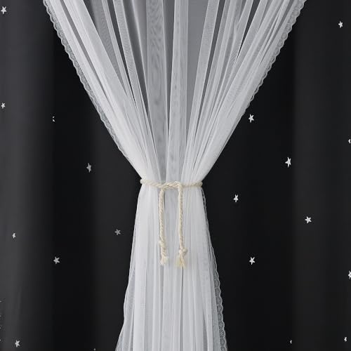 Image of Star Cutout Black Curtains Blackout 4 Panels 52x96 Inches Long Double Layer