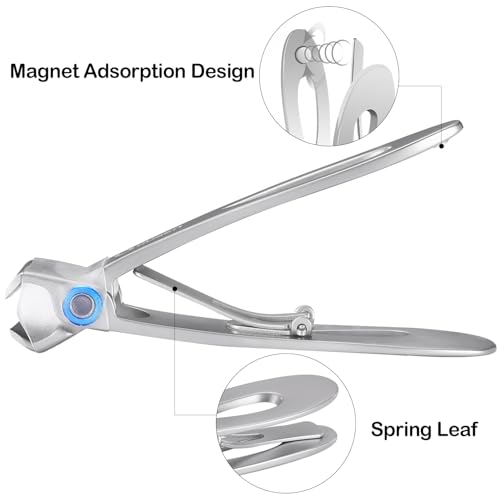 Ousen Beauty Nail Clippers with Catcher - Anti Splash Wide Jaw Opening Thick Toenail Clippers for Seniors | Self-Collecting Fingernail Cutter Heavy Duty Toe Nail Clippers for Men & Women | Silver | L — view 5