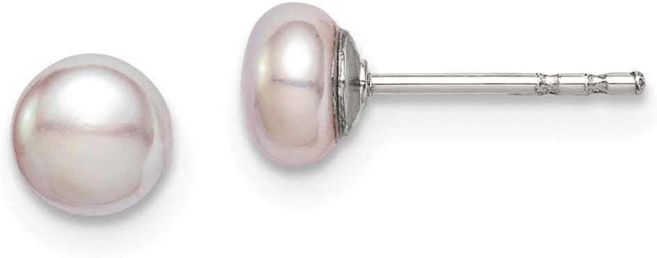 Solid 925 Sterling Silver 4-5mm Purple Freshwater Cultured Button Pearl Stud Earrings mm