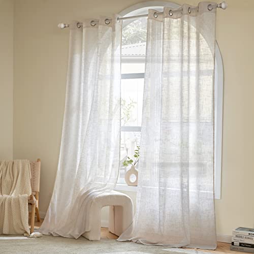 Woaboy Leinen Gardinen Vorhänge Halbtransparente Ösen Set 140x225cm Weiß – Ansicht 3