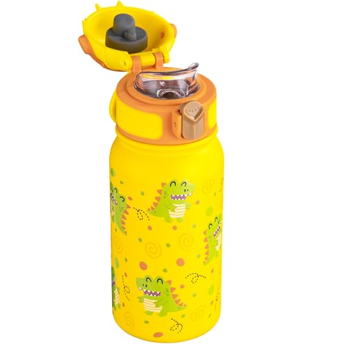 OLDLEY Botella de Agua Aislada para Niños 350ml/12oz, Termo de Acero Inoxidable, Doble Pared, Antifugas, Bonito, Pequeño, con Asa, Mantiene Bebidas Frías o Calientes para Niños, Niñas y Pequeños.