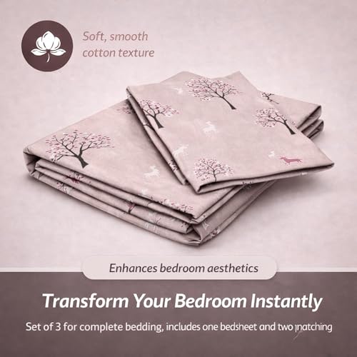 Image of 300 TC 100% Pure Cotton King Size Bedsheet | Ultra Soft, Breathable & Skin-Friendly | with 2 Pillow Covers (108 x 108 inch) | Elegant Wine Leaf Print