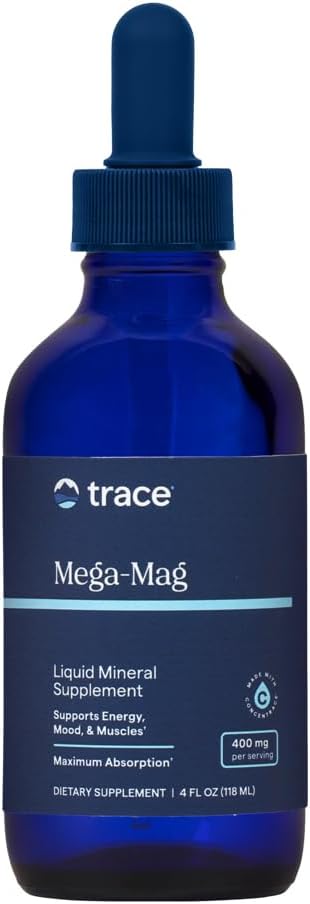 Trace Minerals | Mega-Mag 400 mg Liquid Magnesium Chloride | Supports Normal Muscle Function | 30 Servings, 118 ml (1 Pack)