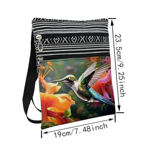 Hummingbird Messenger Bag Small Ethnic Pattern Printed Adjustable Strap Crossbody Zipper Pouch Hummingbird Phone Organizer Wallet Cute Shoulder Handbag for Women2