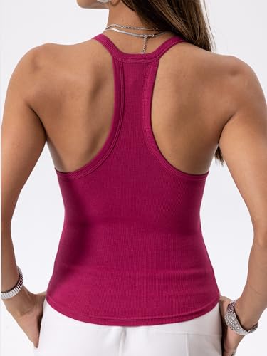Image of Danysu V Neck Racer Back Tank Top for Women Padded Ribbed Long Tank Fitted Basic Cami Tops
