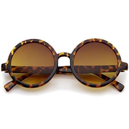 zeroUV Trendy Round Retro Sunglasses for Women, UV400 Vintage Horn Rimmed Neutral-Colored Lens 52mm (Tortoise/Amber)