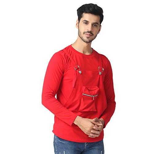 Image of Black Collection Solid Men Dungaree Style Full Sleeve T-Shirt