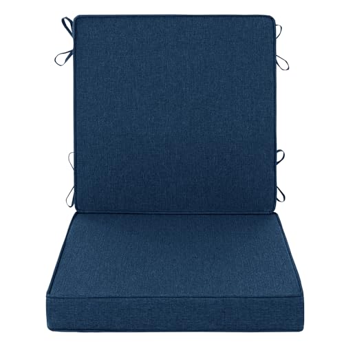 Image of Outdoor Chair Cushions, Water-Resistant & Fade-Resistant, Patio Furniture Lawn Dining Chair Seat Replacement with Mid Back, Ties Zipper, Removable Cover, 18 x 16.5 Inch, Set of 1, Navy Blue