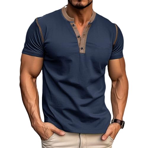 Men's Casual Henley Shirts Classic Button Cotton Short Sleeve T-Shirt Summer Basic Solid Lightweight Tees Tops