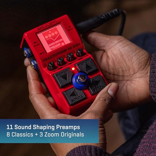 ZOOM MS-60B+ Bass-Multi-Effektpedal, Simulation berühmter Verstärker und klangbestimmender Vorverstärker, 75 Effekte wie Overdrive, Octaver, Filter, Modulation, Synths, Distortion u.a., rot