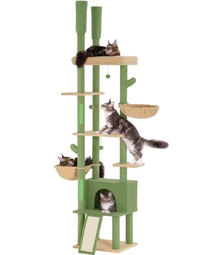 Aechonow katzenbaum Deckenhoch XXL, höhenverstellbarer Katzenbaum XXL (220–274 cm) mit Sisal, Hängematte, Liegeflächen & Höhle, Stabiler...