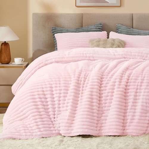 Image of BEDELITE Fleece Full Comforter Set -Super Soft & Warm Fluffy Cherry Blossom Bedding, Luxury Fuzzy Heavy Bed Set for All Season with 2 Pillow Cases