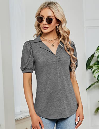 Luyaa Womens Short Sleeve Polo T Shirts V Neck Summer Basic Tops Fashion 2023 Business Casual Work Blouse Grey S #TOP3