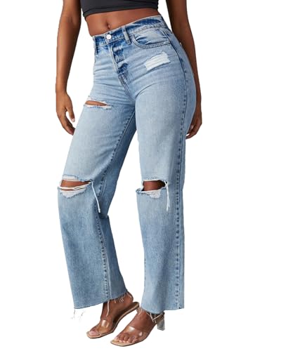 cffvdiz Women's Loose Boyfriend Jeans High Waist Distressed Ripped Raw