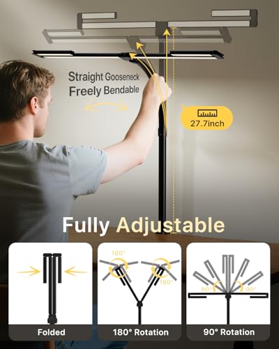 Image of ONEMIX 42 inch LED Desk Lamp with Clamp, Architect Desk Light with Remote, Adjustable 4-Segment Bar, 1800LM Bright, Eye-Caring Desk Lamp for Home Office, Reading, Study, Dual Monitors, Workbench(Black)