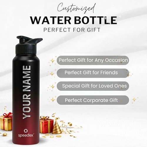 Image of Speedex Customised Stainless Steel Water Bottle 1 Ltr with Name - Personalised Engraved Sipper Cap Bottle for Kids, Men & Women, School, Gym, Office Black Wine, Set of 1