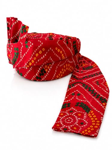 Image of BookMyCostume Traditional Rajasthani Safa & Barati Pagdi Collection - Pre-Stitched Ethnic Turbans, Bandhani /Leheriya Headwear For Weddings, Cultural Folk Dance & Festival Pagdi for Adults