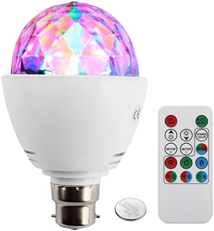 TSSS 3W B22 Bayonet Disco Ball Light Lamp RGB Rotating LED Strobe Party Bulb Stage Light for Family Party,Birthday,Festival,Transforms Room Decoration with Remote Control