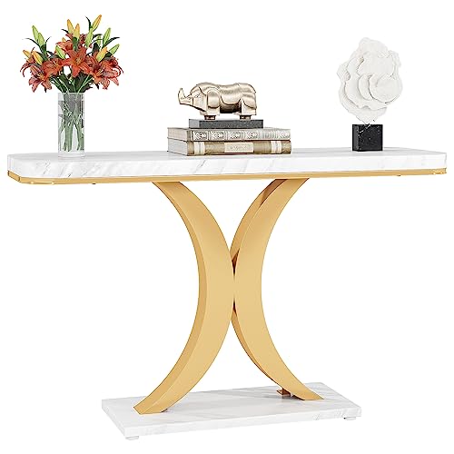 LITTLE TREE Narrow Entryway Console Table, Small, White+Gold by LITTLE TREE - Used condition - US$85.59