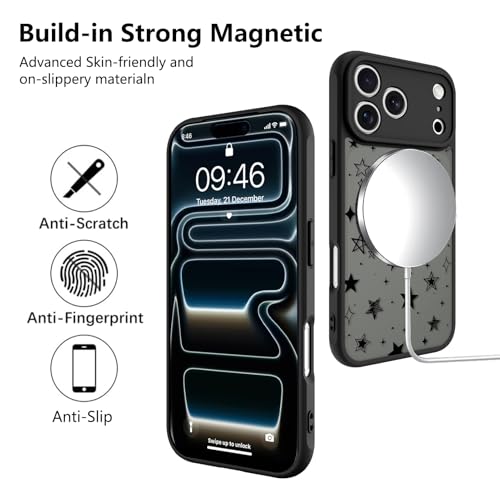 Image of KANGHAR Case for iPhone 17 Pro Max Stars Pattern | [Compatible with Magsafe] Cute Protective Magnetic Case for Girls Women Men Black