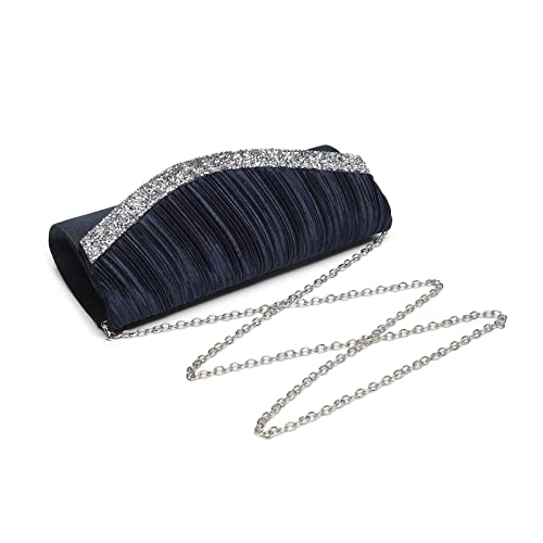 Dasein Women Satin Evening Bags Clutch Purses Wedding Purse Formal Handbags Party Prom Clutches With Rhinestone(Navy Blue) #TOP2