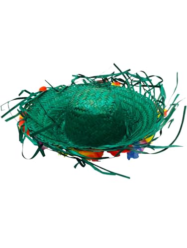 Image of BookMyCostume Green Goa Beach Hat for Women - Handmade Straw Sun Hat with Artificial Flower Decoration | Hawaiian Style Colorful Hat for Girls & Ladies | Vibrant Beach Party Accessory for Adults