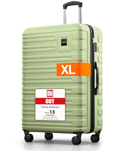 Travely Polycarbonat Koffer Groß 77cm XL - 100L Innenvolumen - 158cm Gurtmaß, sehr robuster Hartschalenkoffer mit sanften Rollen & TSA Schloss, Reisekoffer, Handgepäck Koffer, Reisekoffer mit Rollen