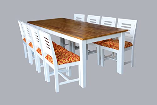 Image of Designer White and Natural Finish Solid Sheesham Wood 8 Seater Dining Table Set for Living Room and Home (Mango Wood, 8 Seater, White and Natural Finish) (Design-2)