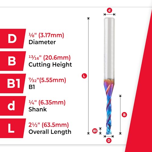 Image of Amana Tool Spektra Extreme Tool Life Solid Carbide CNC Compression Spiral Router Bit 46176-K, 1 /8 D x 13 /16 CH x 1 /4 Shank x 2-1 /2 Inch Long
