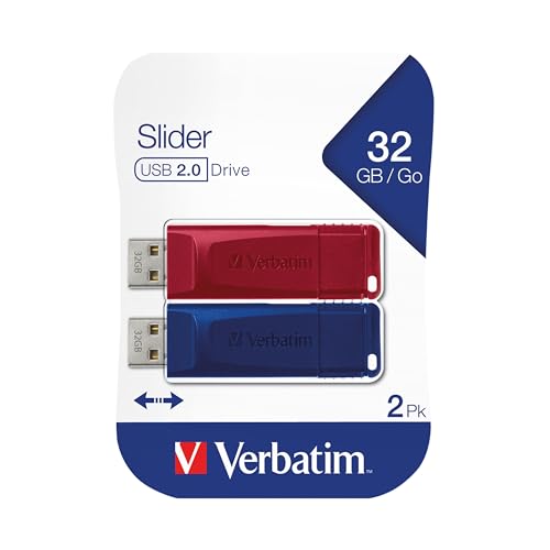 Verbatim USB Drive 2.0 Store N GO Slider 2 X 32GB (RED/Blue), W125625487 (Slider 2 X 32GB (RED/Blue) 49327, 32 GB, USB Type-A, 2.0, Slide, 8 g,)