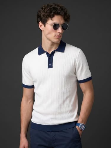 Image of Veirdo Men's Flatknit Printed Half Sleeve Polo T-Shirt with Collared Neck, Regular Fit, Casual Style for Office, Travel, (Sizes S to 2XL)
