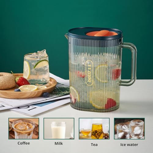 YYZIIOQ 60oz/1.8 Litre Plastic Pitcher with Lid,Clear Hot/Cold Carafes,Fridge Water Pitcher Jug for Lemonade,Juice Beverage Jar, Ice Tea Kettle, BPA-Free,Shatter-Proof (Green) by YYZIIOQ - Image 6