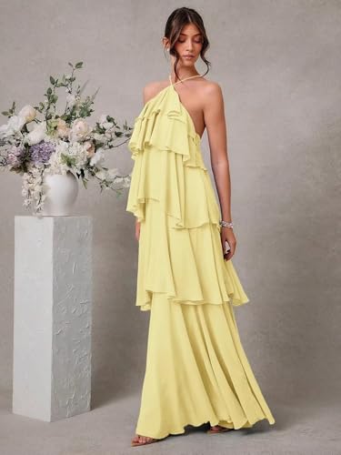 Halter Tiered Chiffon Bridesmaid Dresses Long 2025 Ruffle Formal Evening Dresses VS2553
