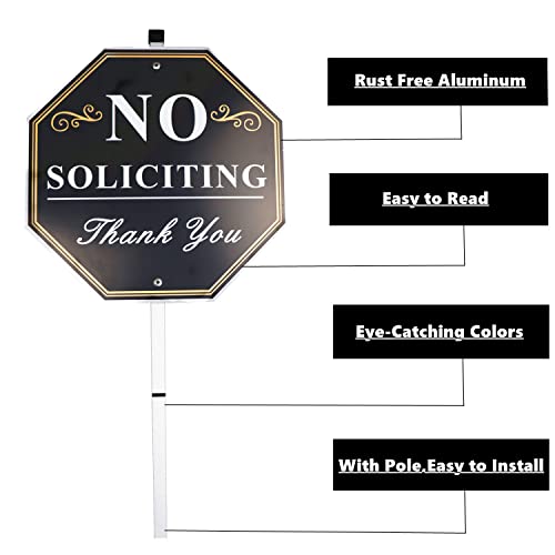 Heiokey No Soliciting Sign For Yard With 28 Inches Long Stake, 10 X 10 Inches No Soliciting Thank You Sign With Post, No Solicitors Sign Aluminum Yard Sign Outdoor For House Lawn Business (Black) #TOP1