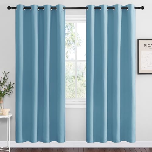 Image of NICETOWN Teal Blue Blackout Curtains 78 inches Length for Living Room, 2 Panels, 55 inch Wide, Thermal Insulated Decoration Drapes for Bedroom Window