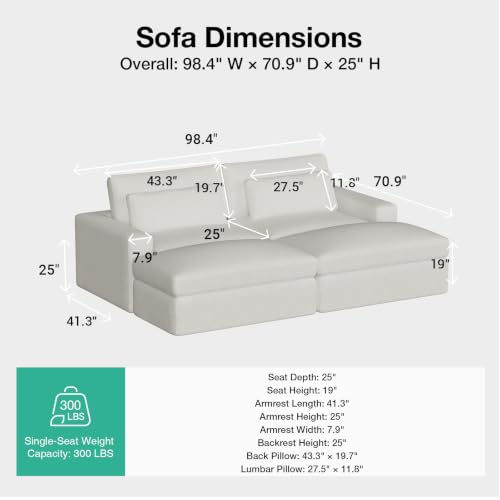 Image of Novilla 98 inch Deep Seat Modular Sectional Sofa, Removable Washable Covers, U Shape Cloud Couch with Lumbar Pillows, Chenille Boneless Sectional Couch Beige, No Assembly Required