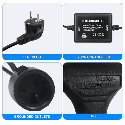 750W Lichterketten-Dimmer, AC 220V-240V Outdoor String Glühbirne Fernbedienung Plug-in Switch Dimmer,23-Tasten Fernbedienung Zeitschalter Fernbedienungsdimmer,passend für alle dimmbaren (750W)