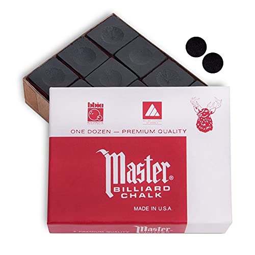 Master Chalk Master Billiard Pool Cue Chalk Premium Quality - 1 Dozen - Made In The Usa + 2 Pcs Of Quality Billiard Pool Table Spots (Black) #TOP19
