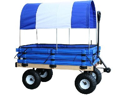 20 in. x 38 in. Covered Wooden Wagon with Pads - Blue