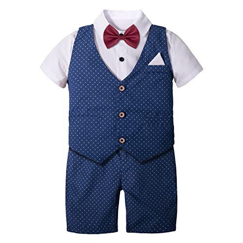 Toddler Boys Summer Suits Dress Clothes Baby Vest And Short Sets Blue #TOP5