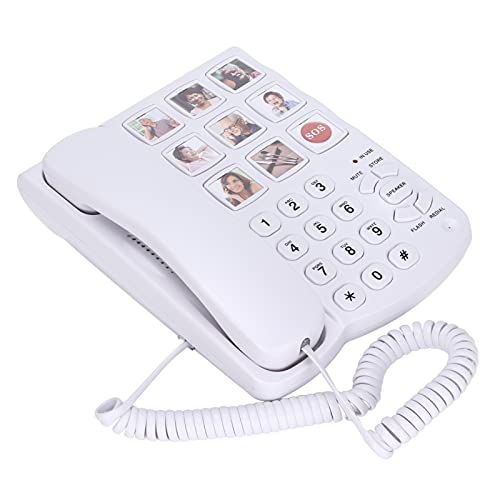 Picture Care Teléfono Con Cable Para Personas Mayores, 80 DB Con Cable, Teléfonos Fijos De Botones Grandes Con Altavoz, Teléfono Con Cable Para Personas Mayores Con Botones Grandes Y Pantalla Grande P