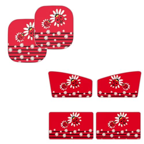 Image of Cute Ladybug Automotive Windshield Sunshades 6 Pack Kids Side Window Curtain Protector Heat and UV Rays That Keeps Vehicle Cool Universal for Auto
