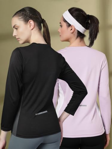 Image of CHKOKKO Women's Activewear Sports Gym Workout Full Sleeve T-Shirt Lightweight UV Protection Breathable Stretch Round Crew Neck for Training Running Yoga