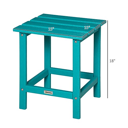 Outsunny Patio Side Table, 15" Square Outdoor End Table, Hdpe Plastic Tea Table For Adirondack Chair, Backyard Or Lawn, Turqoise #TOP2