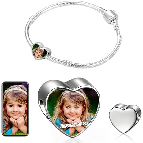Personalised Photo Charm Bracelet, Custom Picture Heart Bead Cover