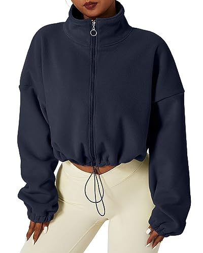 Bumeex Damen Fleecejacke Cropped Marineblau